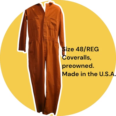 VTG Denim Coveralls Men's, 48-REG Orange, Preowned. - Image 1 of 4