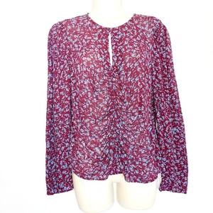 Hush Carla Top Bluse Größe 10 rot blau Ditsy Print geraffte Vorderseite lange Ärmel neu mit Etikett - Bild 1 von 17
