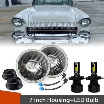 7 Round Headlight Conversion Kit with LED Bulb H4 For Chevrolet Nomad 1955-1957 - Изображение 1 из 4