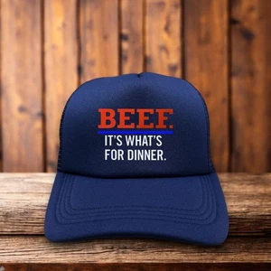 Beef It's What's For Dinner Mens Trucker Hat Navy Wendy's 90s Commercial Cap - Picture 1 of 5