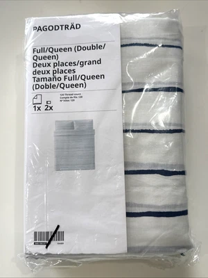 Ikea Pagodtrad Full/Queen Duvet cover and 2 pillowcases Stripes White Blue - Image 1 of 4