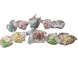 Lot 10 Christmas Napkin Rings Enameled Rhinestones Sealed NIP Holiday - Picture 1 of 23