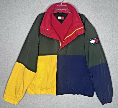 Tommy Hilfiger Coat Sailing Gear Mens XL 90s ColorBlock Hooded Jacket Vintage - Image 1 of 4