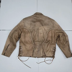 Giacca Moto Vintage Unik Donna XXXL 3XL Marrone Pelle Invecchiata Vestibilità Intrecciata - Foto 1 di 21