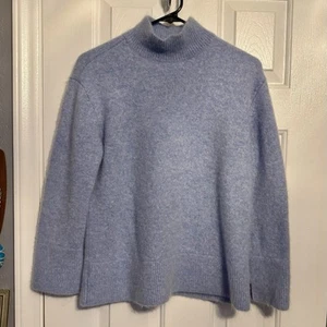 Suéter túnica de cachemir cuello falso puño con abertura LOFT azul claro melange para mujer grande - Imagen 1 de 9