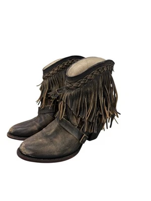 Botines bohemios de cuero con flecos marrón tono talla US 11 FREEBIRD by STEVEN para mujer Foto 1 de 4