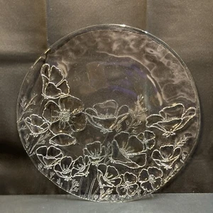 Large Clear Glass Flower Cookie Plate 12.75” Round - Picture 1 of 10