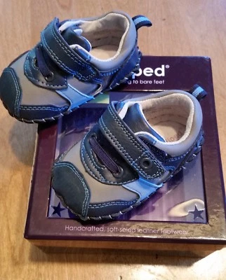 NIB~Pediped boys original shoes~blue grey leather~0-6 month~better no slip~NEW~ - Image 1 of 4