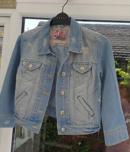 New look yes yes blue summer denim cropped jacket sz uk 6 / 8 - Picture 1 of 5