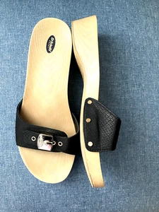 NEW Dr Scholls Classic Sandals Black Texture Suede LEATHER SZ 9 - Picture 1 of 5