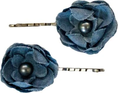 Булавки Mia Bobby, серебряные булавки Bobby с красивыми, модными джинсовыми цветами + синие булавки... - Изображение 1 из 2