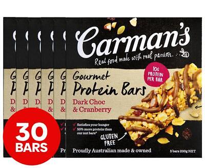 6 X Carman's Gourmet Protein Bars Dark Choc And Cranberry 200g 5pk Gluten Free • 36.98$