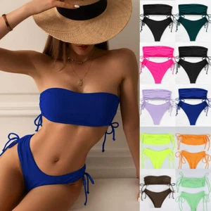2x Strapless Bikini Set Bathing Swimwear Low waist Bandeau Swimsuit Beach Wear - Picture 1 of 22