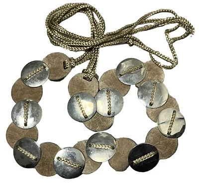 Hip Belt Vintage 70s Fringe Tie Cord Faux Suede Metal Discs Boho Hippie O/S - Image 1 of 3