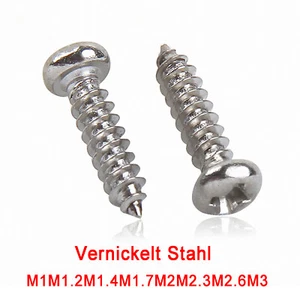 M1 M2 M3 Phillips Pan Head Metal Sheet Self Tapping Screws - Ni-plated Steel - Bild 1 von 5