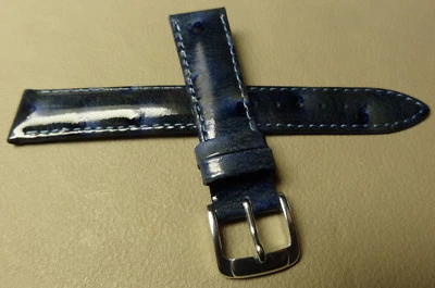 Speidel Blue Patent Ostrich Grain Leather 16mm Watch Band Silver Tone Buckle - Image 1 of 4