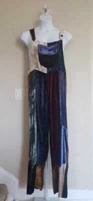 Sacred Threads Vintage Rayon Velvet Hippy Overalls Medium (2235) - Image 1 of 4