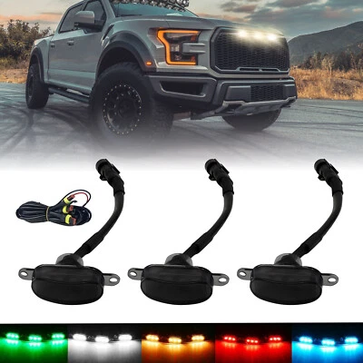 3x LED Grille Lights For 2004-19 Ford F-150 F-250 F-350 Raptor Blue/Green/Amber - Imagem 1 de 4