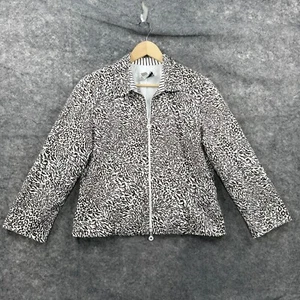 Joseph Ribkoff Jacket Womens Size 14 Brown White Animal Print Full Zip Cotton - Picture 1 of 9