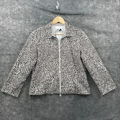 Joseph Ribkoff Jacket Womens 14 Brown White Animal Print Full Zip Cotton Casual - Image 1 of 4