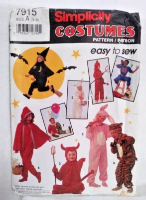 Witch Bunny Tiger Clown Kids Costume Pattern Simplicity 7915 Size 3-8 UNCUT - Image 1 of 4