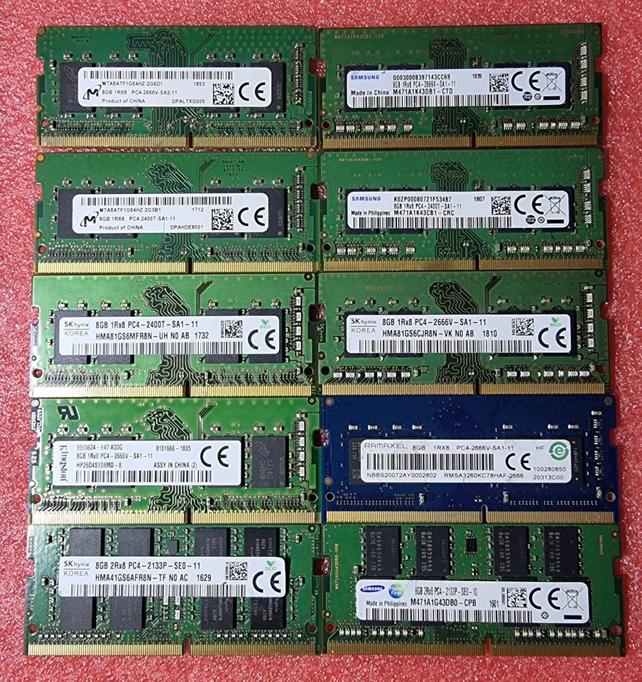 Mixed Speed Job Lot 10x8GB DDR4 PC4 2133 2400 2666 Laptop RAM Memory - Image 1 of 1