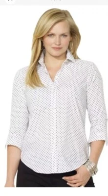 Ralph Lauren XS TP Blanco Negro Lunares Algodón Camisa Precio Blusa Sin Planchar Foto 1 de 4