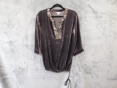 石榴石山衬衫女式 8 灰色天鹅绒亮片丝绸领带腰 V 领束腰外衣 — 第 1/4 张图片