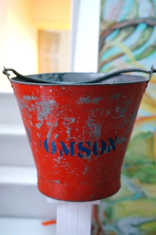 Vintage Orange Metal Steel Antique Water Can Bucket ~ with Handle ~ Beautiful! Cover