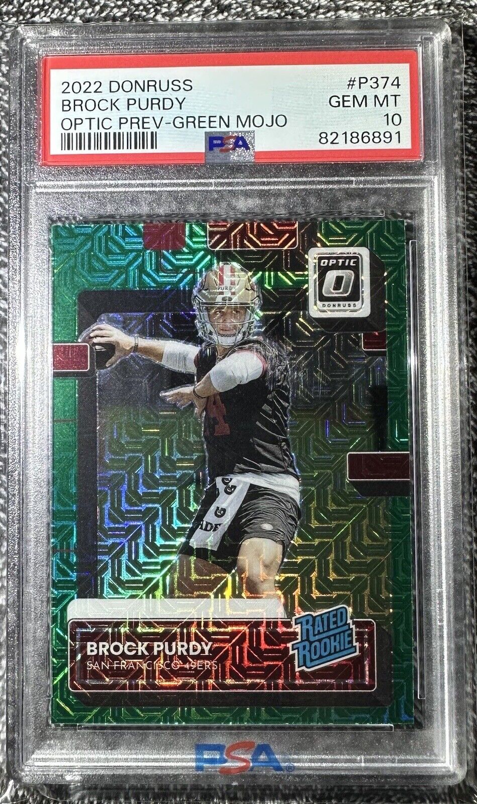 2022 Donruss Brock Purdy Rated Rookie Optic Preview - Green Mojo PSA 10.  POP 15