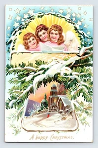 Postcard Christmas Angel Girls Snow Church 1907 Tuck 102 Unposted  - Picture 1 of 2