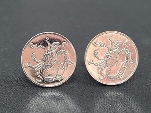 Vintage Cancer Crab Zodiac Coin Sterling Silver 925 Cufflinks Mid Century