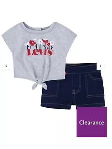 Levi's Set Corto Cravatta Bambina e Denim - Grigio Marna/Lavaggio Scuro 3 Mesi - Foto 1 di 6