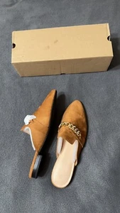 Coutgo Flat Mules Women Closed Pointed Toe Slip On Loafers Size 7 Brown Metal - Picture 1 of 13