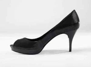 NUEVO Mujer 10B Zapatos ZOFIE LUCIA Plataforma PEEP TOE Negro TODO Cuero BOMBA Tacón - Imagen 1 de 8