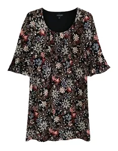 Perceptions, Black with Multicolor Floral Print Dress with Stretch, size L - Picture 1 of 5