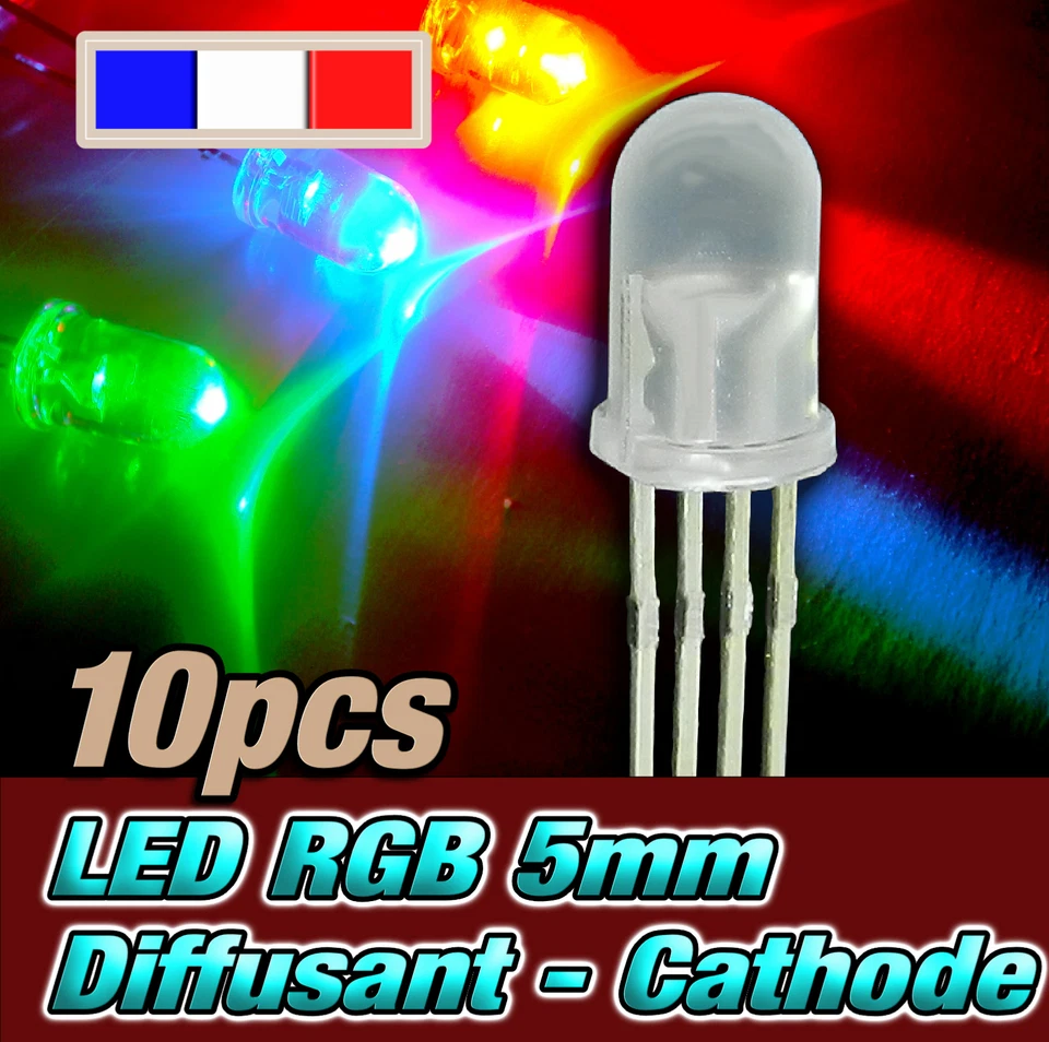 705D/10# LED RVB 5mm ronde diffusant rouge vert bleu 5mm cathode commune 10pcs - Photo 1/1