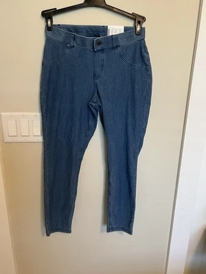 Leggings femininas HUE Essential denim capri tamanho P (4-6) azul lavagem média nova com etiquetas - Imagem 1 de 4