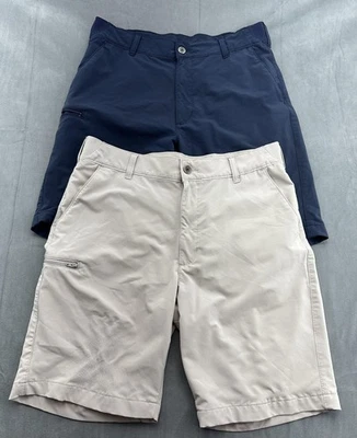 Lote de 2 Pantalones Cortos Lee Flex Para Hombres 34 Azul Marino Beige Elastizados Cremallera Bolsillo Informal Exterior Foto 1 de 4