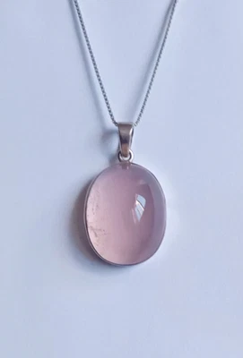 Ciondolo cabochon ovale quarzo rosa argento sterling 925 elegante gioiello... - Immagine 1 di 4