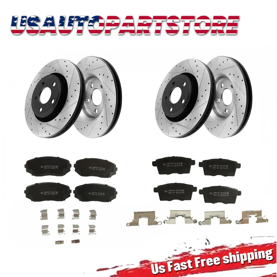 Front Rear Drilled Slotted brake Rotors Ceramic Pad Kit for 2007-2015 Mazda CX-9 Foto 1 de 4
