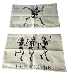 Brand New Unique Set Of 2 Halloween 12 X 20" Rare Skeleton Pumpkin Pillow Covers - Picture 1 of 8