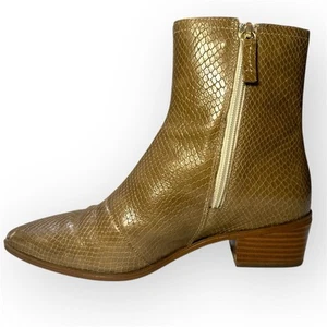 Rockport Women Khaki Snake Leather Block Heel TruTECH Geovana Mid Boot Sz 7 - Picture 1 of 12