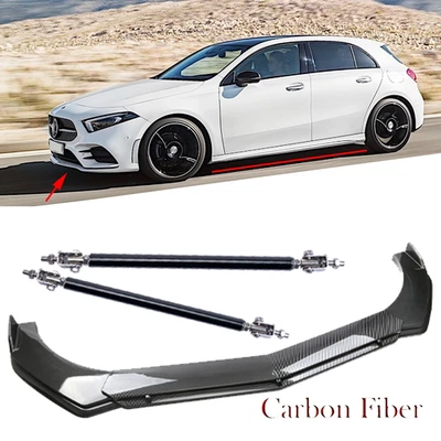 Carbon Front Bumper Lip Spoiler Splitter + Strut Rod For Mercedes Benz  A Foto 1 de 4