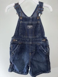 OshKosh B'gosh Size 18 Month Vestbak Denim Overall Carpenter Shorts  Boy Girl - Picture 1 of 12