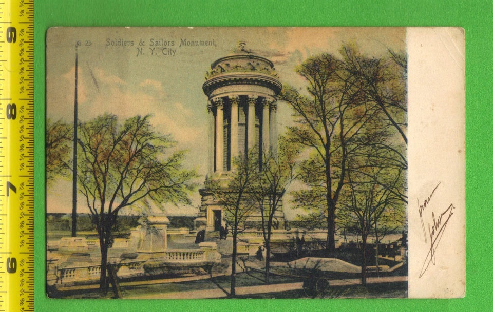 Vintage Postcard with 1c Stamp – Soldiers & Sailors Monument, NYC - Image 1 of 2