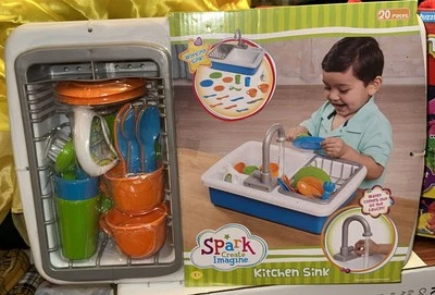 Fregadero de cocina de juguete Spark con juego de accesorios de 20 piezas verde y naranja, nuevo en caja Foto 1 de 3