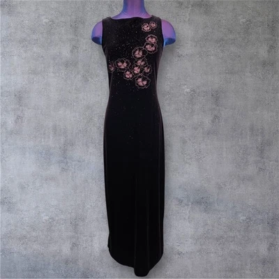 Maxi Vestido Vintage City Triángulos Ciruela Terciopelo Floral Brillante Formal Talla 11 Q54 Foto 1 de 4