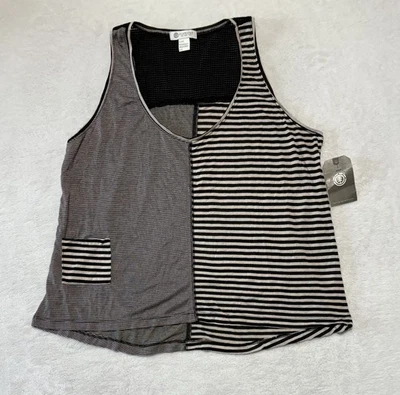 Element Tank Top Womens Large Black Off-White Striped Pocket Mesh Panel New - Image 1 of 4
