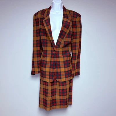 VTG Talbots 100% Silk Holiday Christmas Plaid Blazer Sz 10 Skirt Sz 14P Set - Image 1 of 4